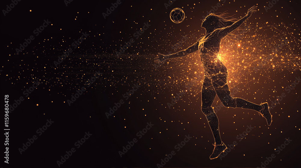 Poster the volleyball player consists of points, lines and triangles. the polygon shape in the form of a si