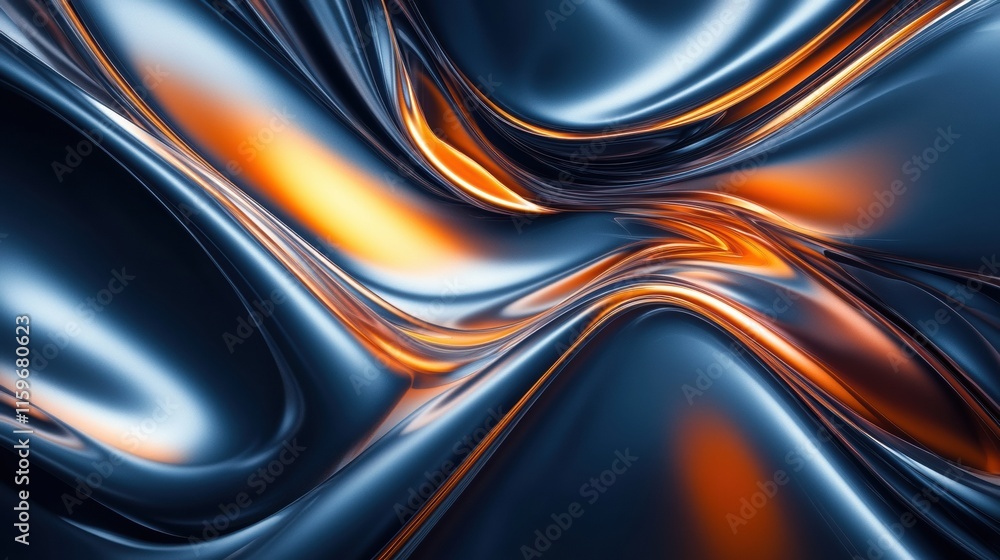 Aufkleber glossy abstract waves with vibrant orange and deep blue flow creating a dynamic visual experience. g