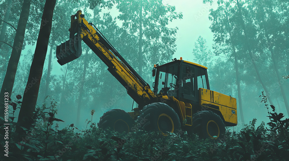 Poster telehandler of the particles. telescopic loader consists of circles and points.