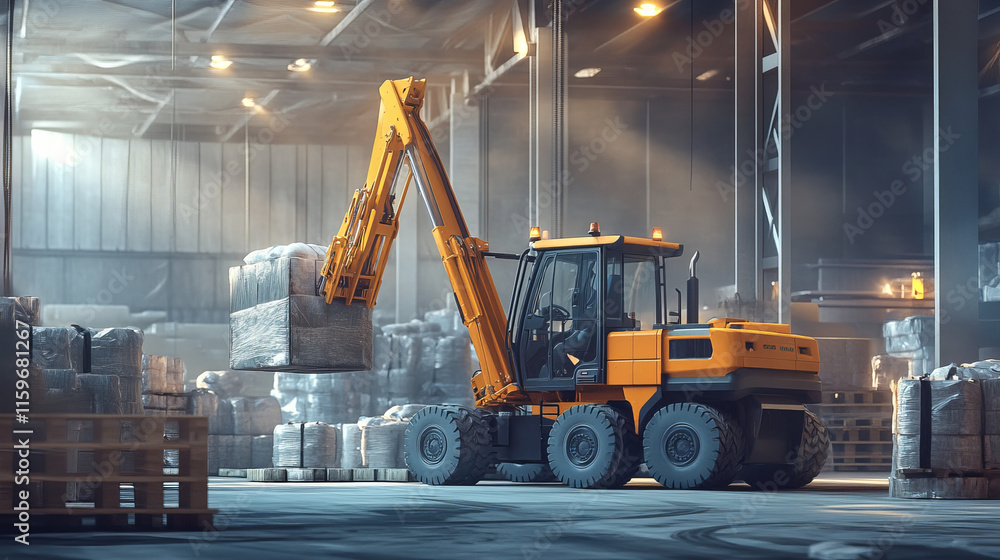 Poster telehandler of the particles. telescopic loader consists of circles and points.