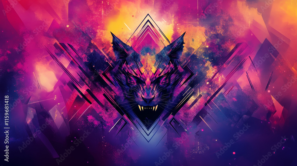Poster poster template in y2k style with abstract neo tribal geometric shapes wit sharp spiky edges on grad