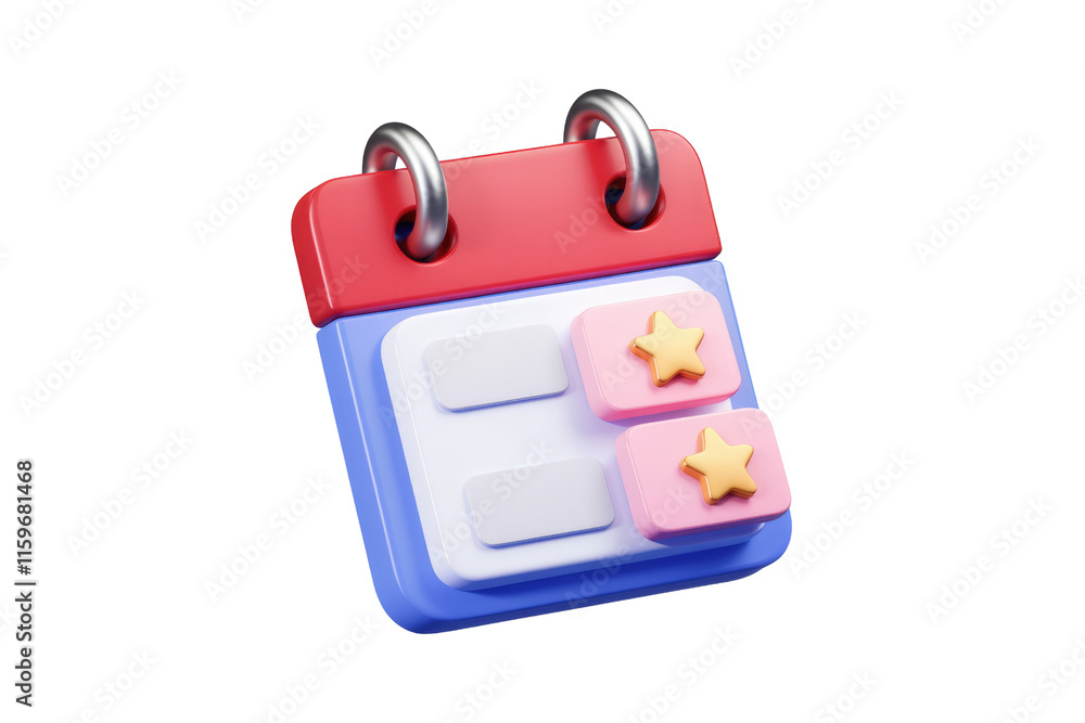 Aufkleber 3d render of a colorful calendar icon with two gold stars, indicating important events or reminders.