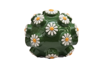 Green sphere adorned with white daisies with yellow centers; whimsical and decorative. background removed