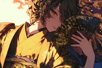 Obraz premium anime style Japanese male wearing modern stylish kimono