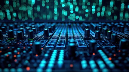 Exploring high-tech audio recording detail and creativity in dark studio settings