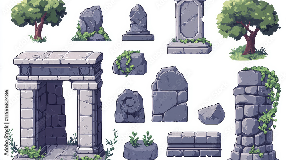 Poster vector stone design elements for game and web
