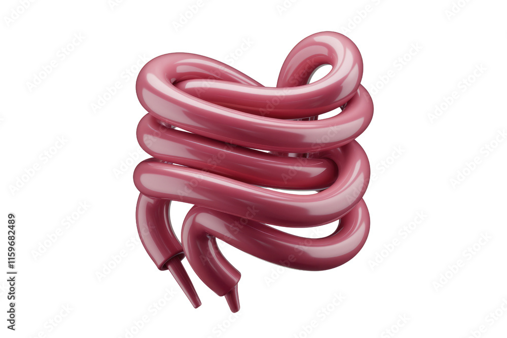 Poster abstract 3d render of a pink, glossy, intertwined tube-like shape. background removed