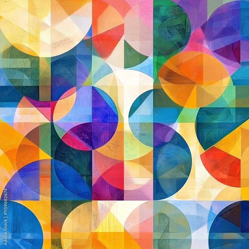 Poster abstract background with geometric shapes: perfect circles, precise triangles, modern squares, inter