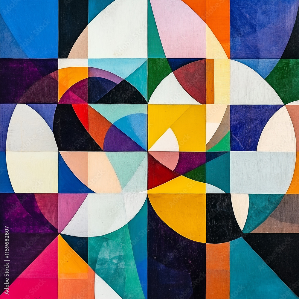 Poster abstract background with geometric shapes: perfect circles, precise triangles, modern squares, inter