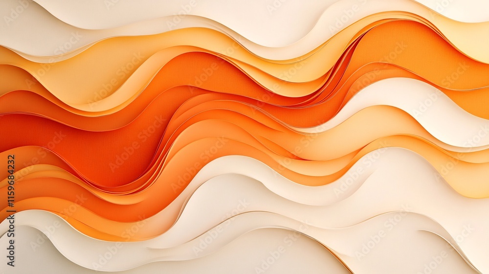 Poster flowing waves of warm orange and cream tones create a serene abstract pattern.