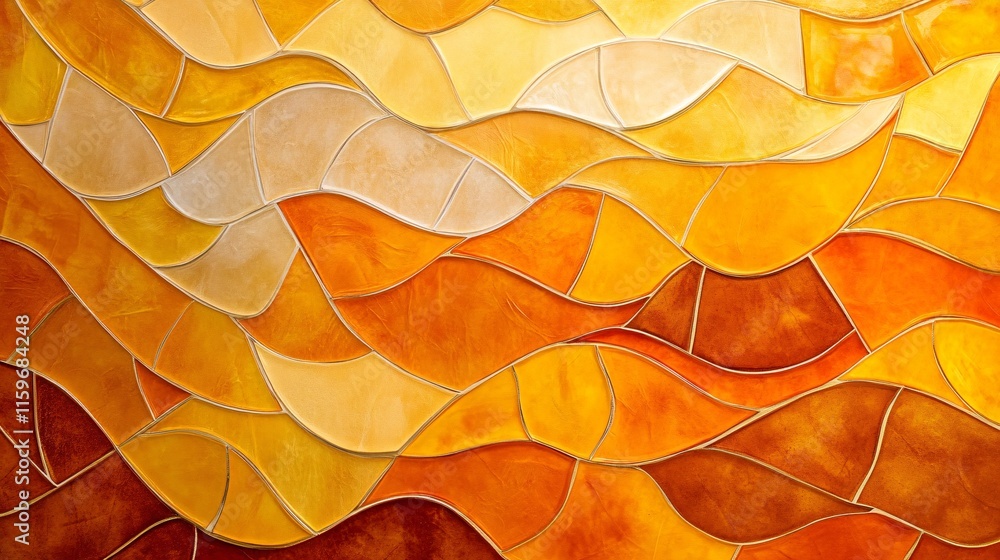 Poster abstract texture of warm orange and yellow tones creating wavy patterns, evoking a sense of warmth a