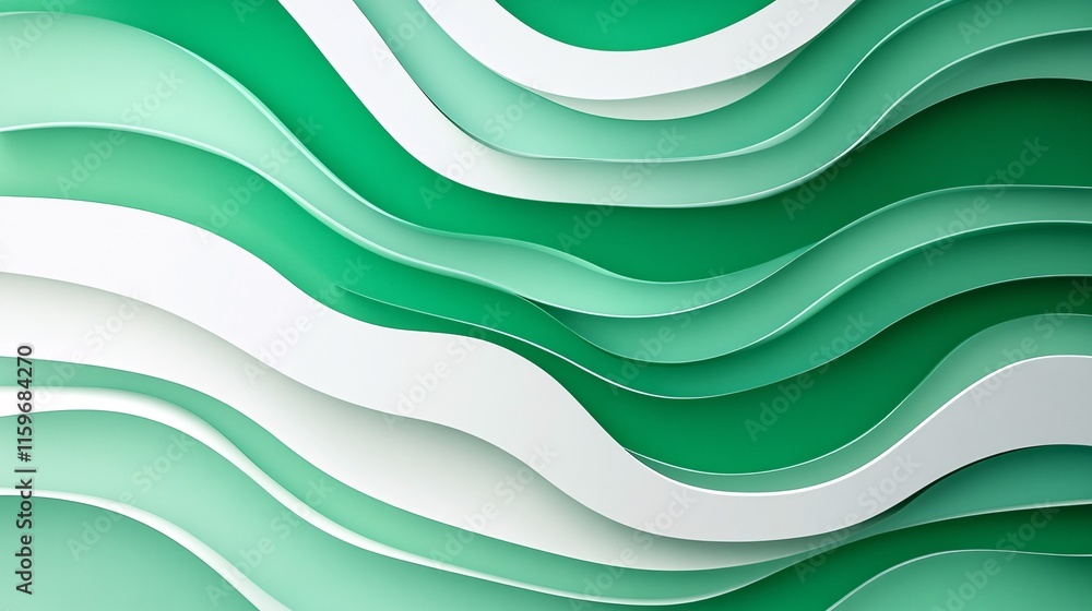 Poster abstract layers of green and white waves create a soothing and modern visual effect.
