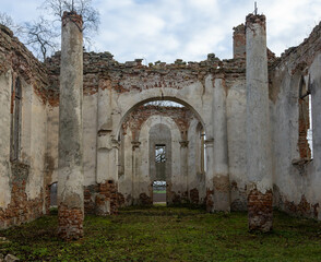 Abandoned Ruins of an Old Church with Brick and Stone Walls