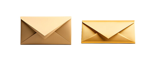 Elegant triangular gold envelope with glam design. Isolated on transparent background.