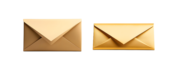 Elegant triangular gold envelope with glam design. Isolated on transparent background.