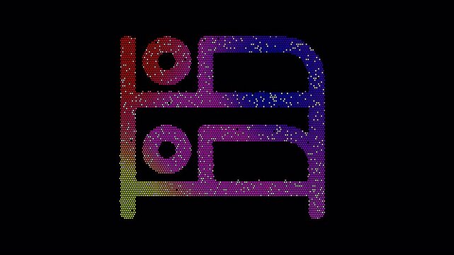 Icon bed bunk is made up of LED square shapes that shimmer and flicker. There are black dead diodes. In-Out looped. Alpha BW at the end