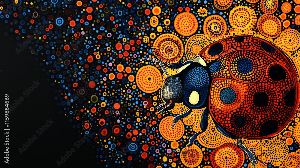 Poster ladybug of particles. silhouette ladybugs of small circles
