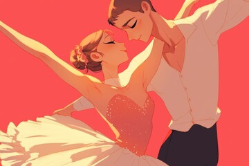 illustration anime style ballet couple dancing gracefully together