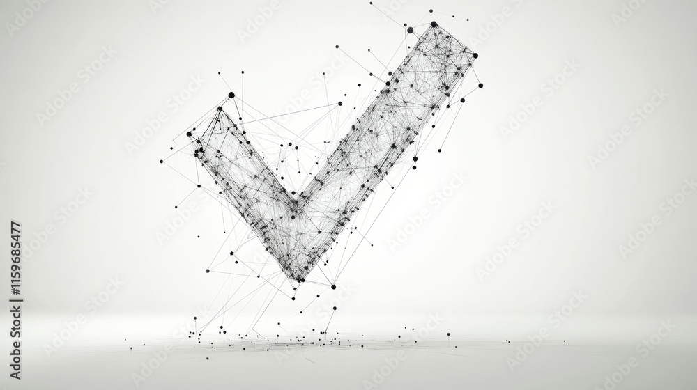 Poster hologram check mark. check mark made of polygons, triangles, dots, and lines. low-poly check mark st
