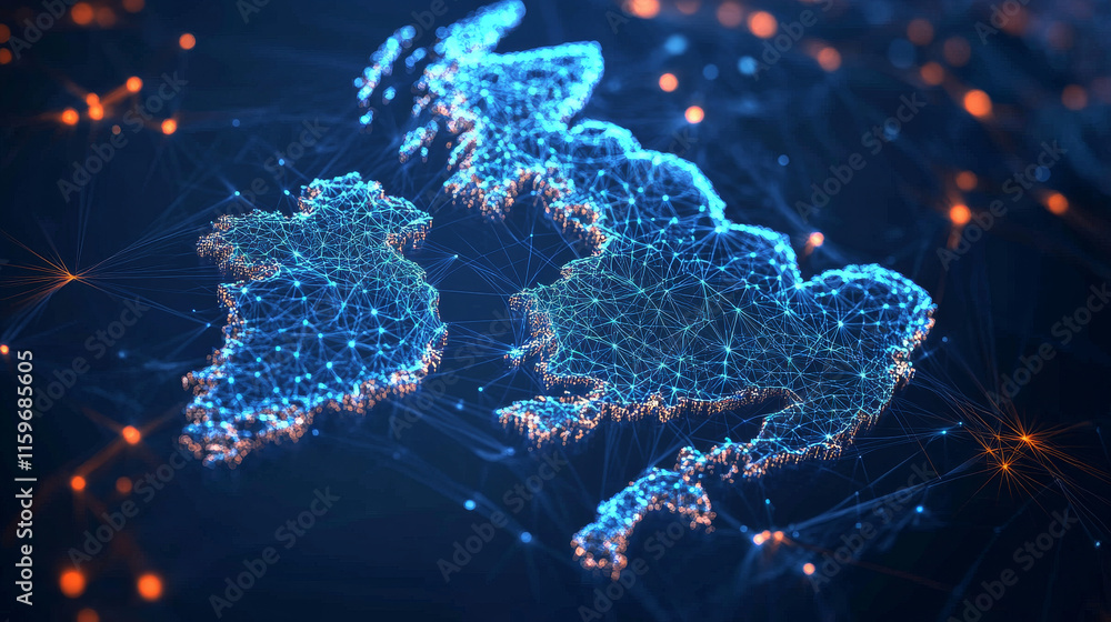 Aufkleber hologram of great britain. map of great britain of polygons, triangles of points and lines. map of g