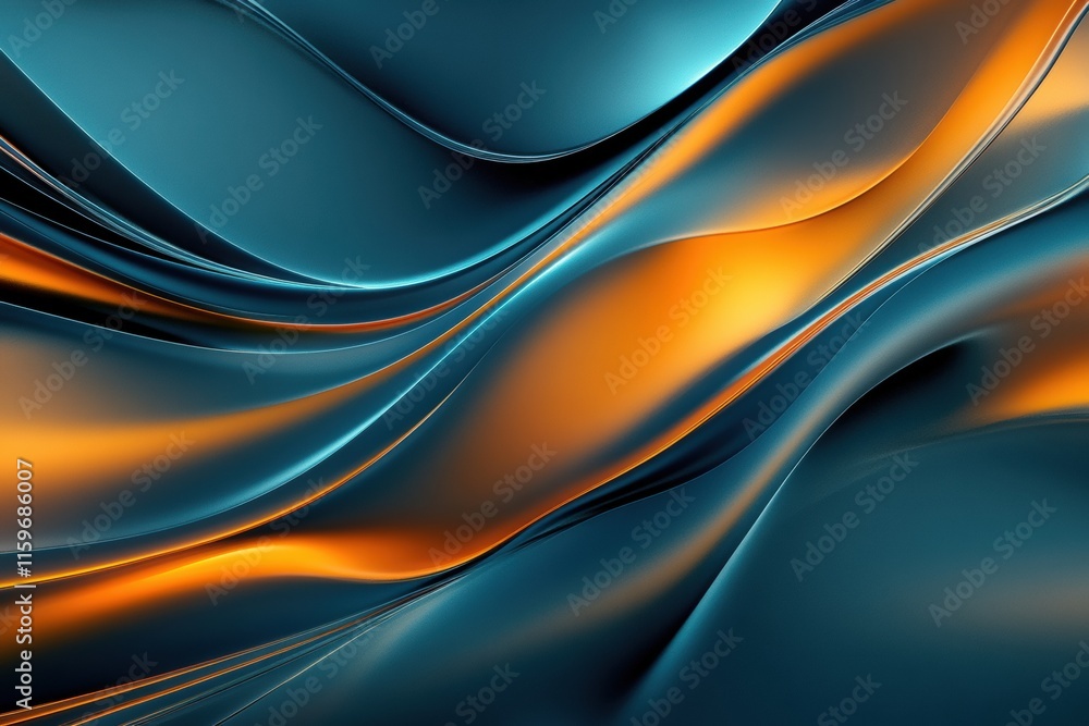 Poster Glossy abstract waves in vibrant orange and blue flowing seamlessly in a dynamic pattern. Generative AI