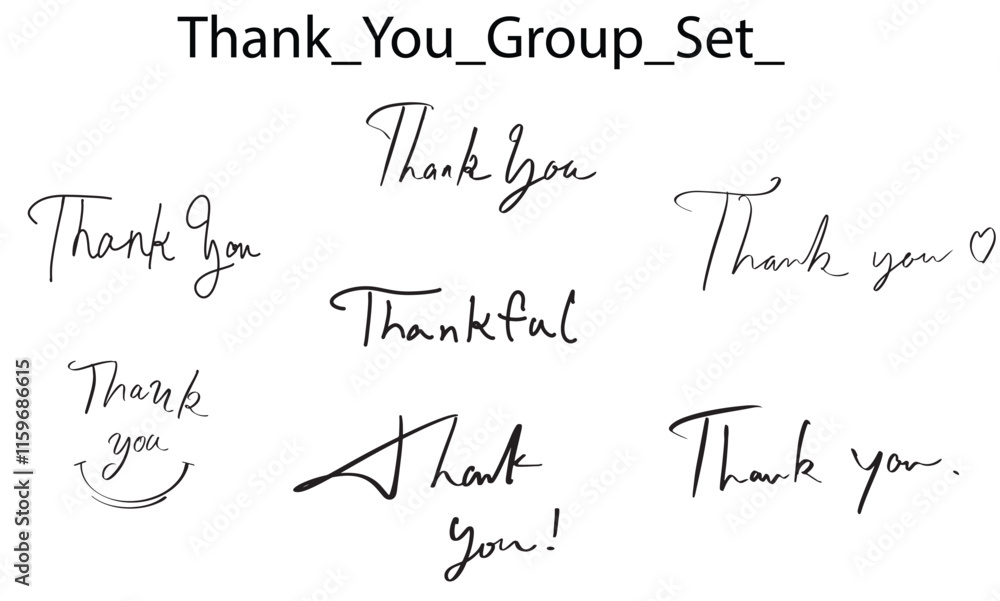 Aufkleber thank you set group calligraphy script hand written lettering message worf text font group set sign 