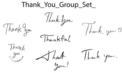 Thank you set group calligraphy script hand written lettering message worf text font group set sign symbol poster brush vintage thankgivivng cardretro vintage thank you ink pen black label phrase art