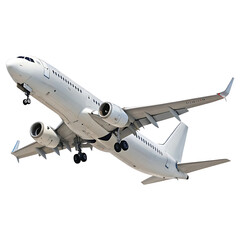 Obraz premium Travel concept white commercial airplane in dynamic ascent isolated on Transparent Background
