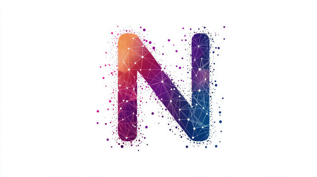 Letter N from the particles. The letter N consists of circles and points. Vector illustration.