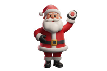 Obraz premium A cheerful 3D model of Santa Claus holding a red circle, perfect for Christmas celebrations. background removed
