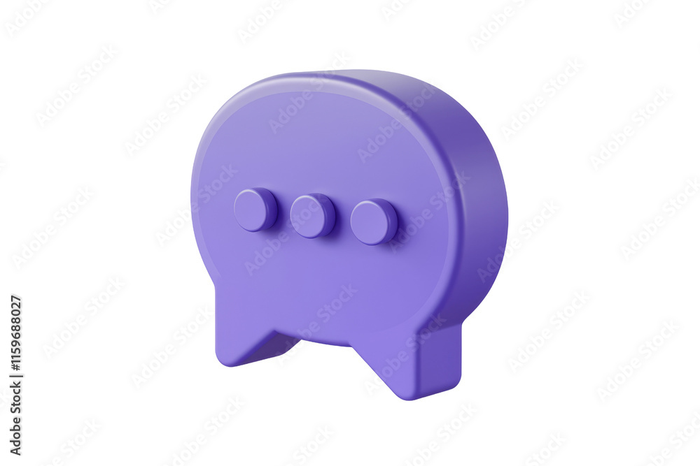 Leinwandbilder Purple 3D render of a speech bubble icon with three dots, representing communication or chat. background removed