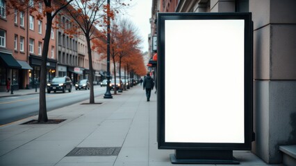 Street-side billboard with a blank white display area, perfect for custom banner ads and promotional material.