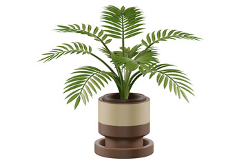 Obraz premium A 3D rendered image of a vibrant green palm plant in a stylish two-toned pot. background removed