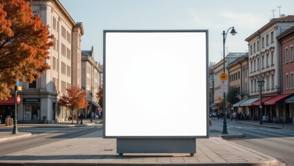Empty billboard mockup on the sidewalk, ideal for displaying promotional banners and advertisements in an urban environment.
