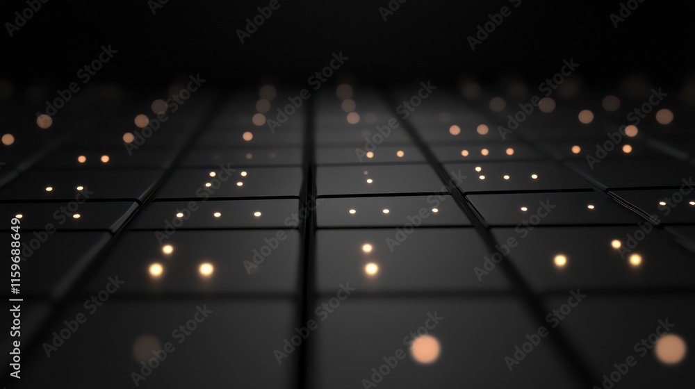 Aufkleber Abstract dark background with glowing dots on grid pattern.