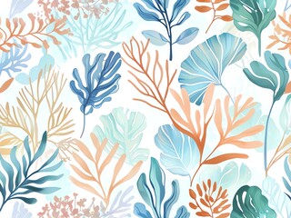 Serene Aquatic Botanical Watercolor Print: Tranquil Ocean-Inspired Floral Design