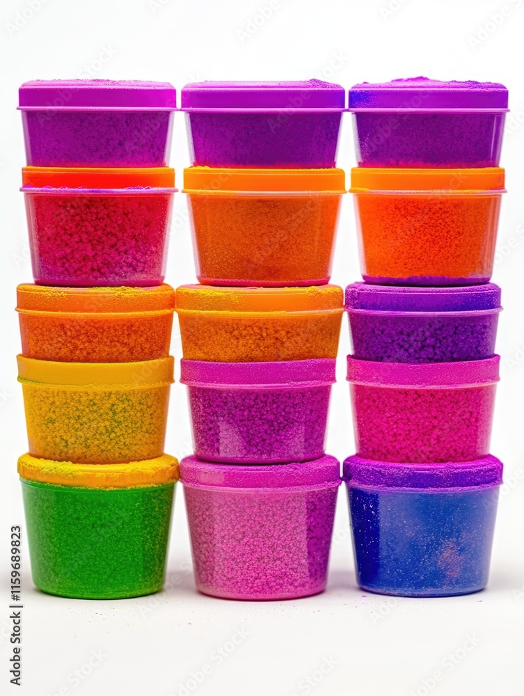 Aufkleber row of colorful containers with different shades of purple, orange, and green. the containers are st