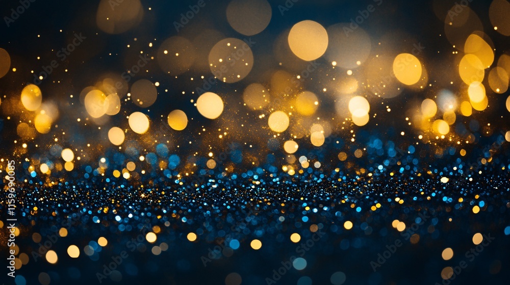 Poster a mesmerizing display of shimmering blue and golden bokeh lights creating a magical atmosphere.