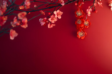 chinese new year 2019 red backgroung. flat lay