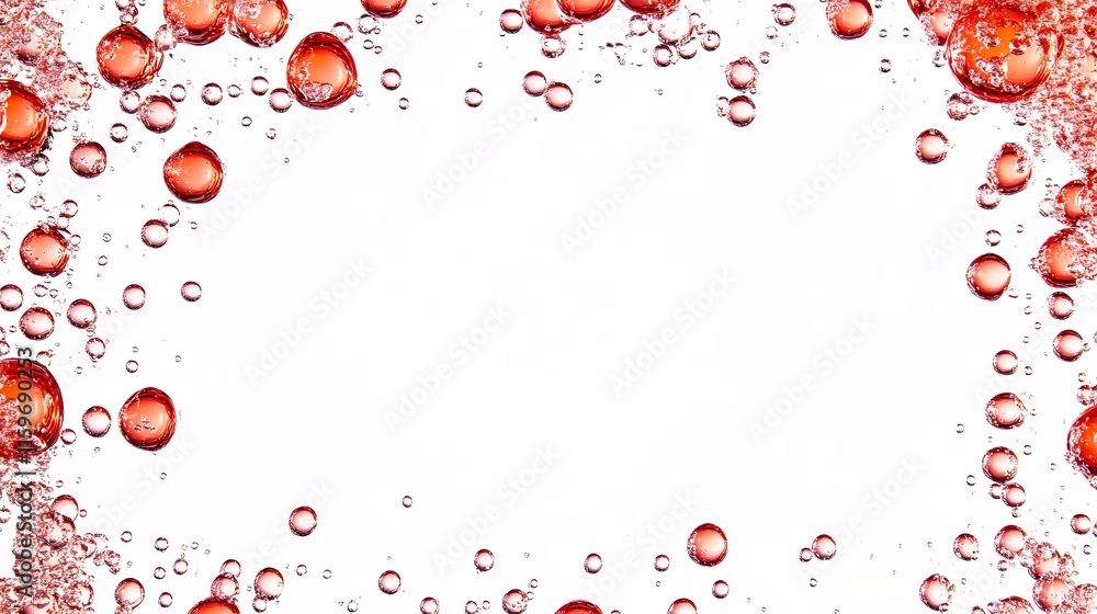 Poster floating red bubbles in clear liquid, creating a vibrant and refreshing frame.