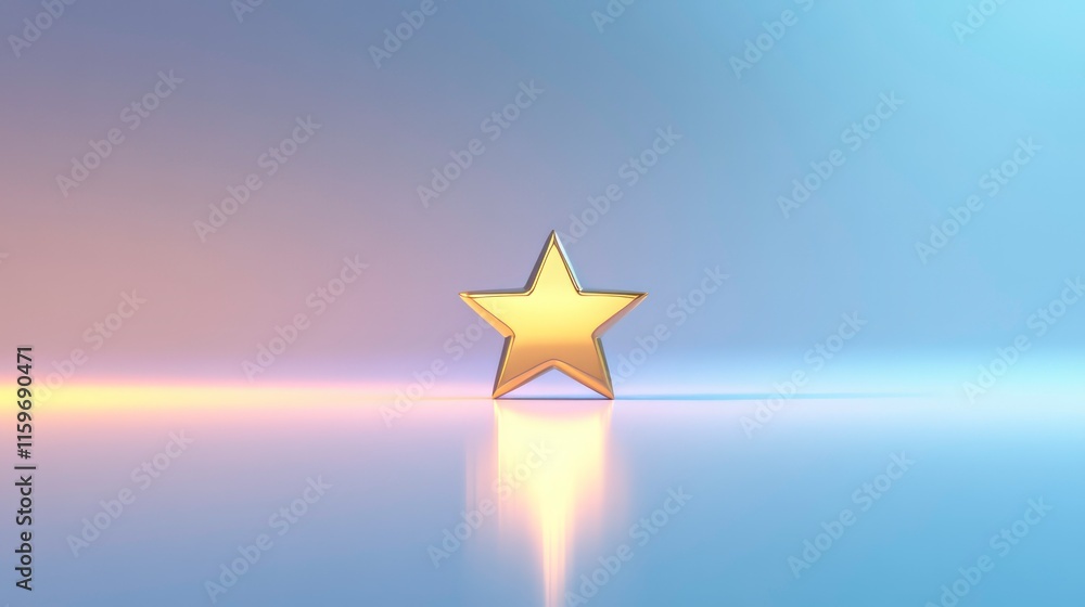 Poster Golden star on a reflective surface with a colorful gradient background.