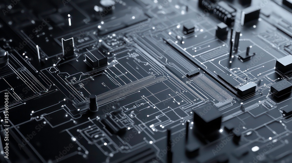 Aufkleber Close-up of a complex circuit board with intricate pathways and components.