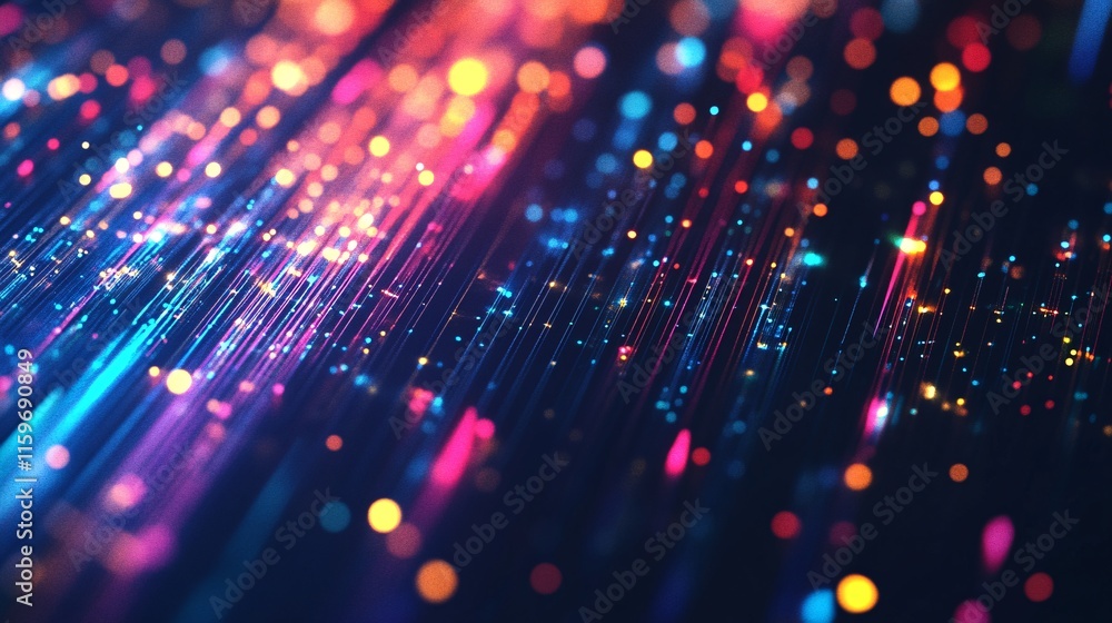 Poster vibrant abstract light trails with colorful bokeh effects create a dynamic atmosphere.
