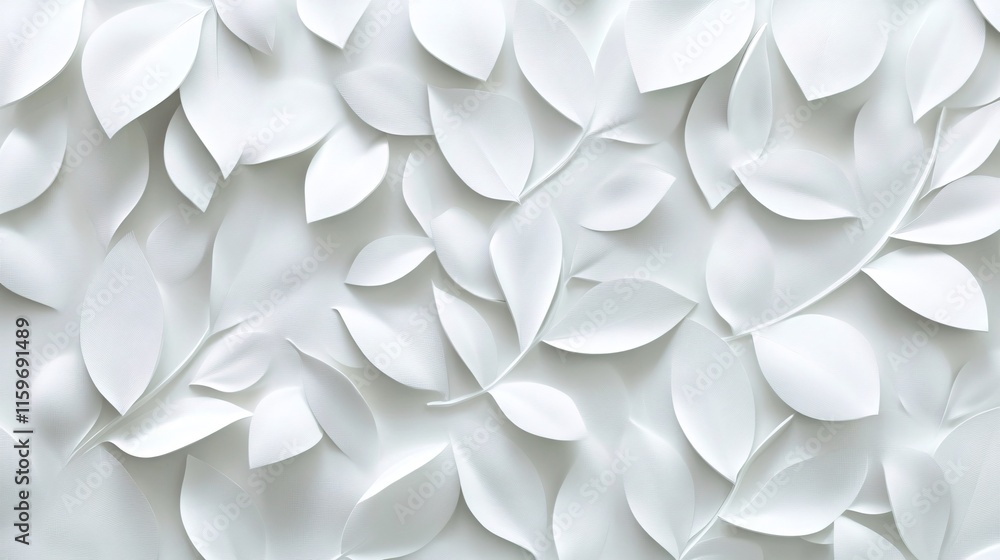Poster a textured background featuring white, three-dimensional paper leaves creating a serene and minimali