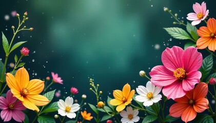 Obraz premium Vibrant watercolkor bg with edible flowers and herbs, botanical, herb, colorful