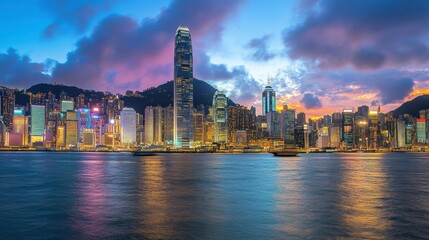 Obraz premium Vibrant Urban Skyline at Dusk with Artistic Lighting