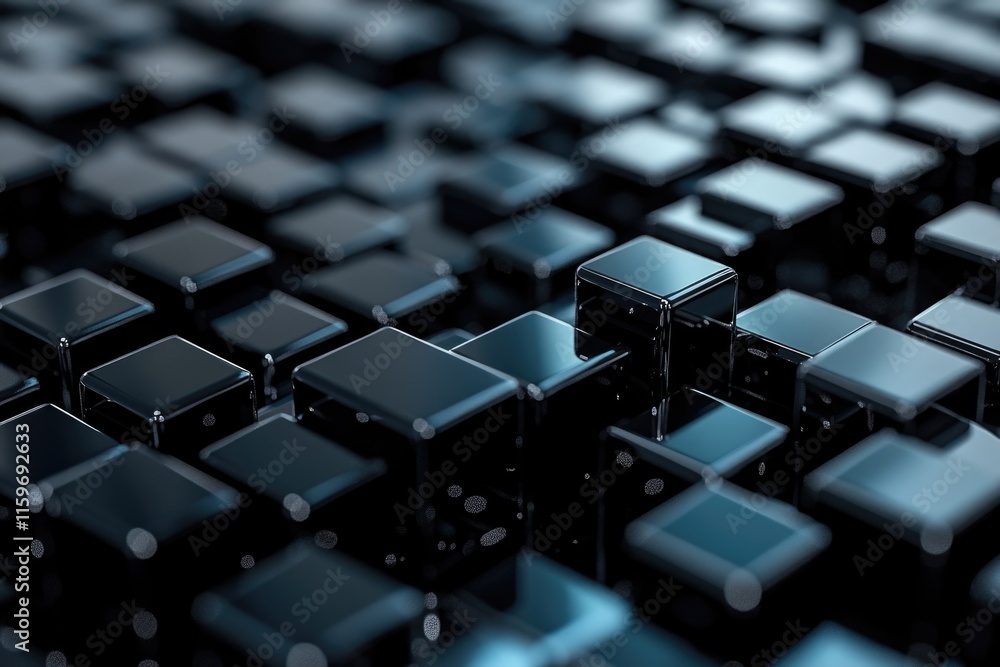 Aufkleber close up of a black cube with a blue background. the cubes are arranged in a grid pattern