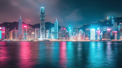 Fototapeta premium Vibrant Urban Skyline with Bold Colors at Night