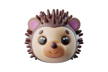 Obraz premium Adorable 3D cartoon hedgehog face with big eyes and a cute smile. background removed
