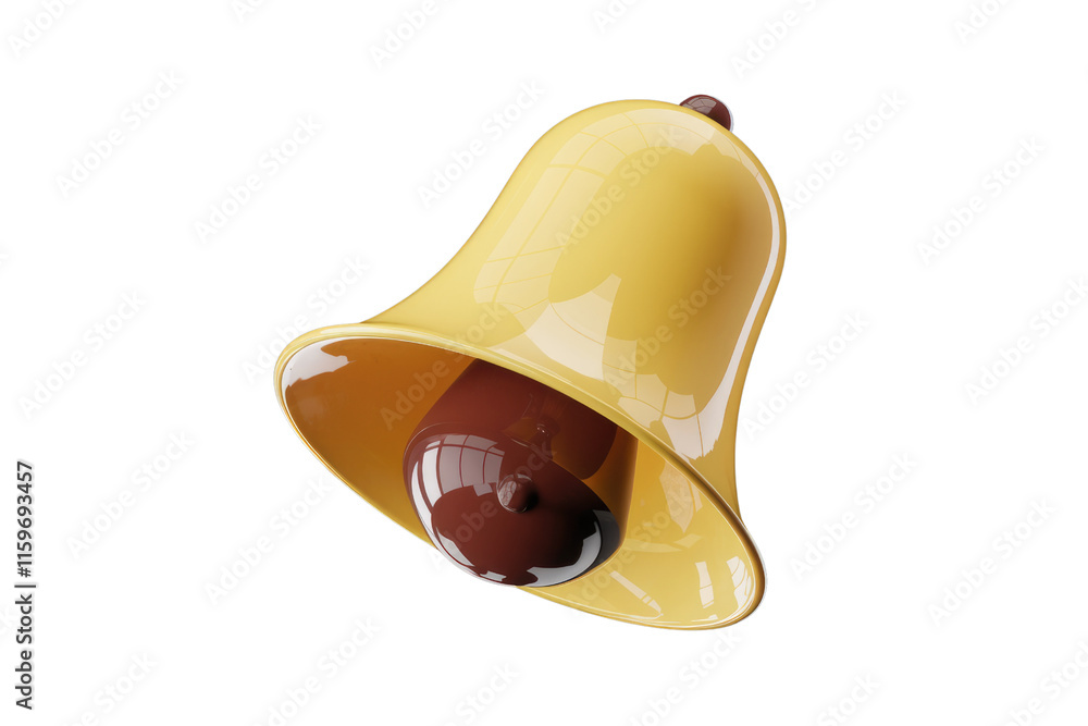 Poster a 3d render of a yellow bell with a brown clapper, a playful and modern design. background removed